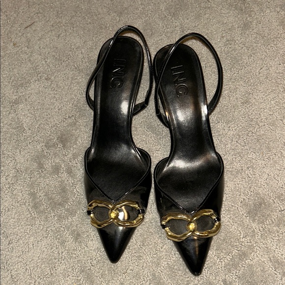 INC International Concepts Shoes - INC International Concepts Black Kitten Heels with Gold Detail